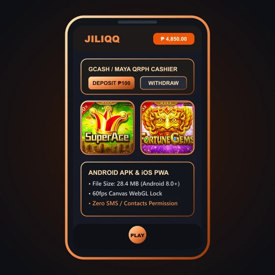 JILIQQ Android mobile app screen displaying quick deposit and game tabs