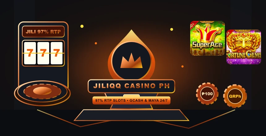 JILIQQ mobile game lobby showing slot reels and GCash cashier options