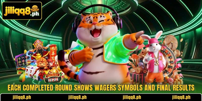 Each completed round shows wagers symbols and final results