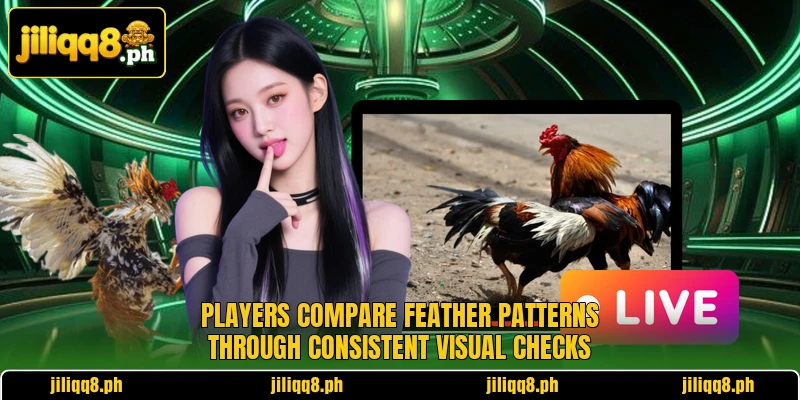 Players compare feather patterns through consistent visual checks Players compare feather patterns through consistent visual checks